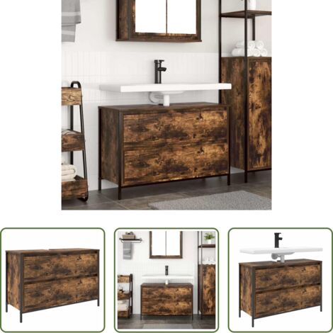 vidaXL Cassetti da bagno -  Mobile Lavabo da Bagno con Cassetti Rovere Fumo 90x34,5x60 cm