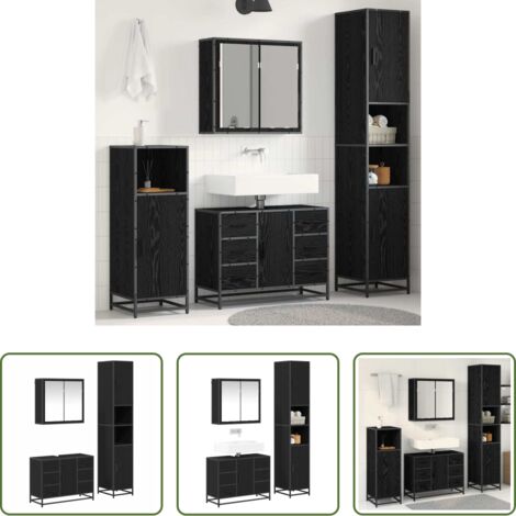 vidaXL Cassetti da bagno -  Set di mobili per il bagno 3 pcs Rovere Nero Legno multistrato