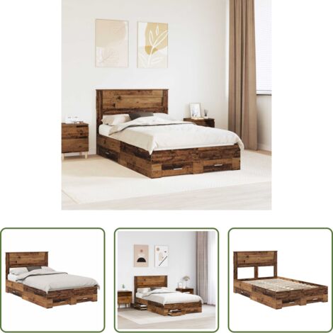 vidaXL Cassetti di stoccaggio -  Struttura del letto con testiera Legno vecchio 120 x 190 cm