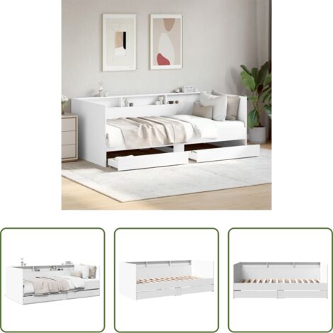 vidaXL Cassetti -  Divano Letto con Cassetti senza Materasso Bianco 90x200 cm