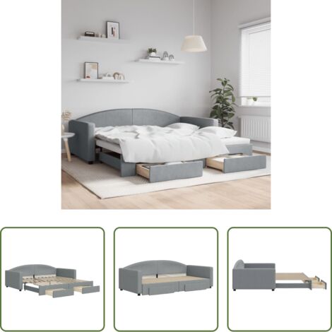 vidaXL Cassetti -  Divano Letto Estraibile Cassetti Grigio Chiaro 100x200 Tessuto