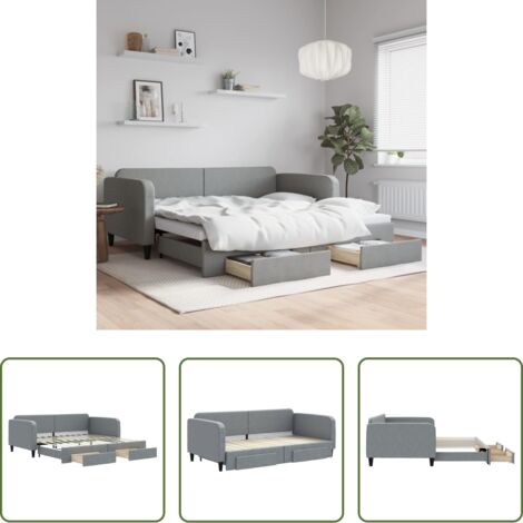 vidaXL Cassetti -  Divano Letto Estraibile Cassetti Grigio Chiaro 100x200 Tessuto