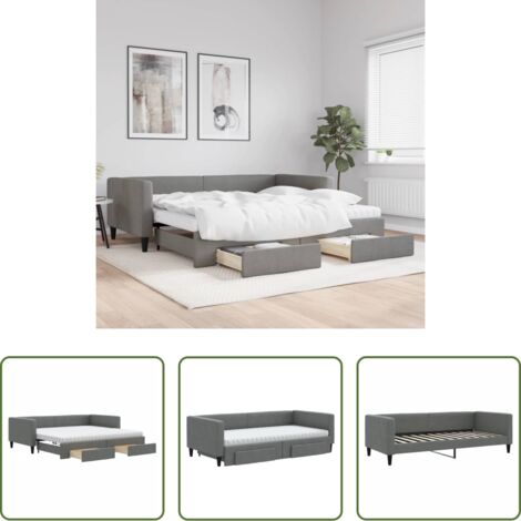 vidaXL Cassetti -  Divano Letto Estraibile Cassetti Grigio Scuro 100x200cm Tessuto