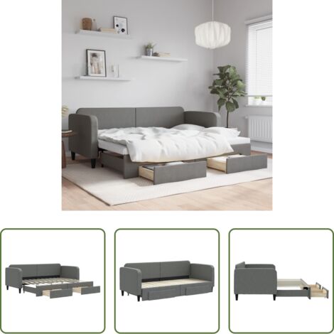 vidaXL Cassetti -  Divano Letto Estraibile Cassetti Grigio Scuro 80x200cm Tessuto