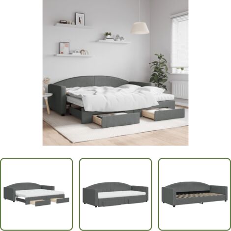 vidaXL Cassetti -  Divano Letto Estraibile Cassetti Grigio Scuro 90x200cm Tessuto