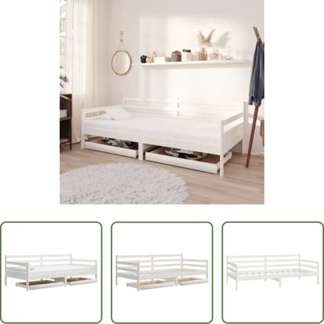 vidaXL Cassetti in legno -  Divano Letto con Cassetti 90x200 cm Bianco in Massello di Pino