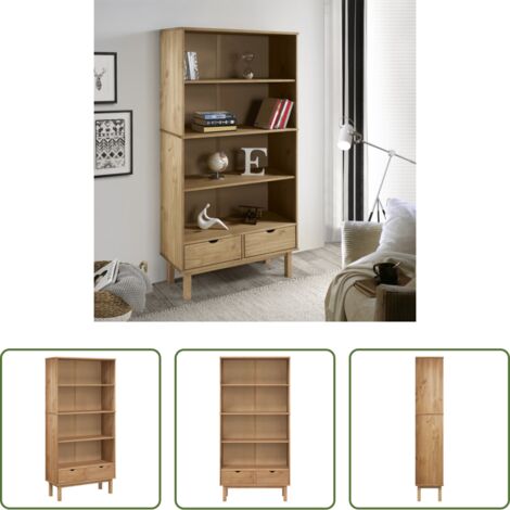 vidaXL Cassetti -  Libreria OTTA con 2 Cassetti Marrone in Legno Massello di Pino