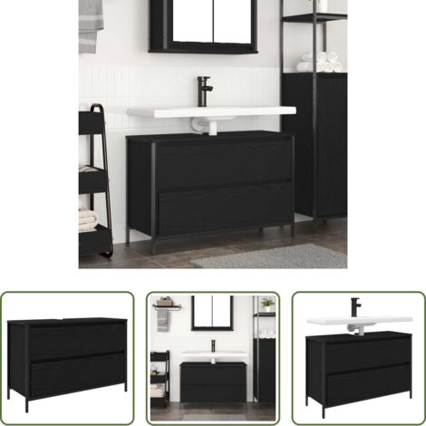 vidaXL Cassetti per bagno -  Mobile Lavabo da Bagno con Cassetti Rovere Nero 90x34,5x60 cm