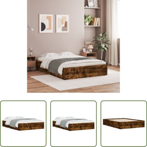 vidaXL Cassetti per letto -  Giroletto con Cassetti Rovere Fumo 120x200 cm Legno Multistrato