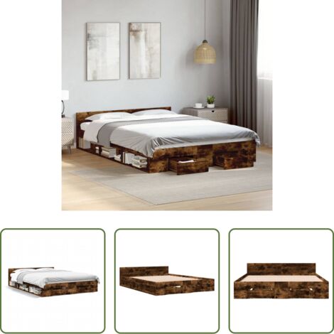 vidaXL Cassetti per letto -  Giroletto con Cassetti Rovere Fumo 120x200 cm Legno Multistrato