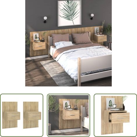 vidaXL Cassetti portaoggetti -  Comodini a Muro 2 pz Rovere Sonoma