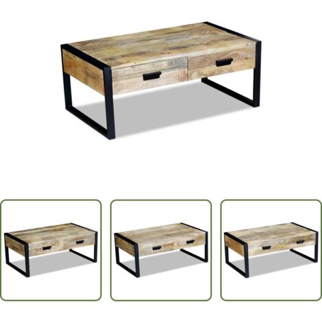 vidaXL Cassetti -  Tavolino da Salotto 2 Cassetti in Massello di Mango 100x60x40cm