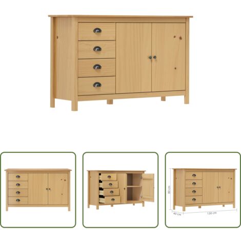 vidaXL Cassettiera in pino -  Credenza Hill Marrone ambra 130x40x80 cm in Legno di Pino