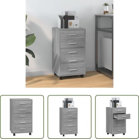 vidaXL Cassettiera per ufficio -  Cassettiera con Ruote grigio sonoma in Legno Multistrato