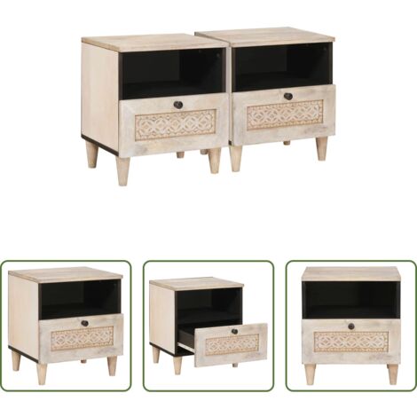 vidaXL Cassetto -  Armadio da Notte con cassetto 2 pcs Beige 40 x 33 x 46 cm