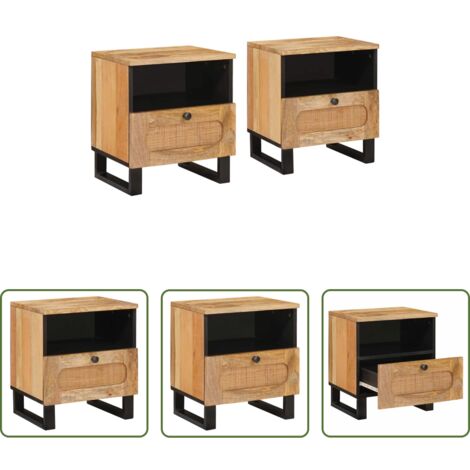 vidaXL Cassetto -  Armadio da Notte con cassetto 2 pcs Naturale 40 x 33 x 46 cm