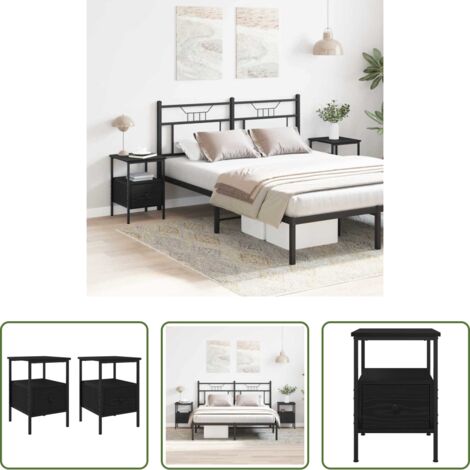 vidaXL Cassetto -  Armadio da Notte con cassetto 2 pcs Rovere Nero 34 x 36 x 50 cm