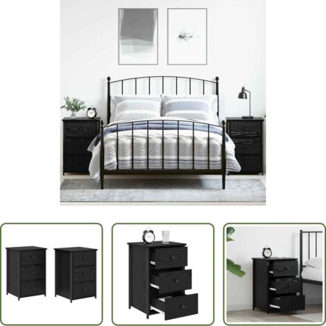 vidaXL Cassetto -  Armadio da Notte con cassetto 2 pcs Rovere Nero 40 x 36 x 60 cm