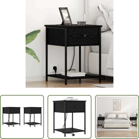 vidaXL Cassetto -  Armadio da Notte con cassetto 2 pcs Rovere Nero 42 x 41 x 56 cm
