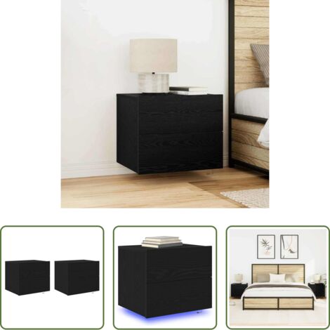 vidaXL Cassetto -  Armadio da Notte con cassetto 2 pcs Rovere Nero 50 x 39 x 41 cm