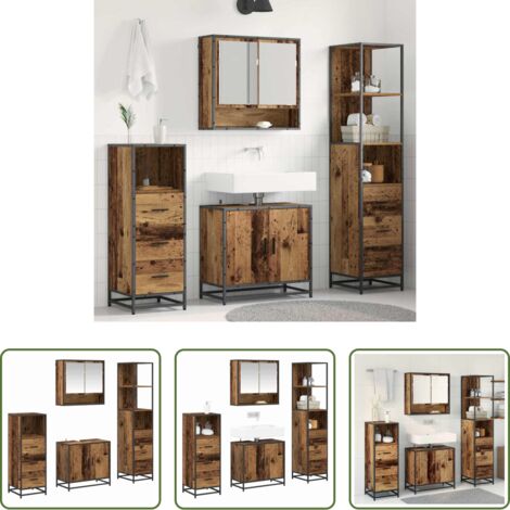 vidaXL Cassetto da bagno -  Set di mobili per il bagno con cassetto 4 pcs Legno vecchio