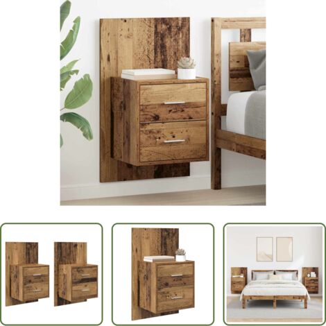 vidaXL Cassetto -  Mobiletto da comodino a parete con cassetto 2 pcs Legno vecchio