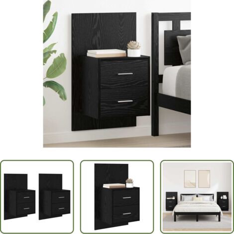 vidaXL Cassetto -  Mobiletto da comodino a parete con cassetto 2 pcs Rovere Nero