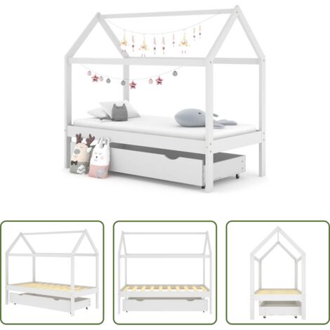 vidaXL Cassetto per letto -  Giroletto per Bambini con Cassetto Bianco Legno Pino 80x160 cm