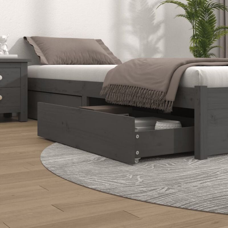 Cassettoni da Letto 4 pz in Legno Massello di Pino Grigio - Vidaxl