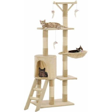 vidaXL Cat Tree with Sisal Scratching Posts 138 cm Beige