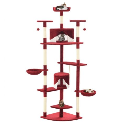 vidaXL Cat Tree with Sisal Scratching Posts 203 cm Red and White