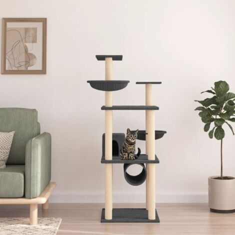 vidaXL Cat Tree with Sisal Scratching Posts Dark Grey 141 cm