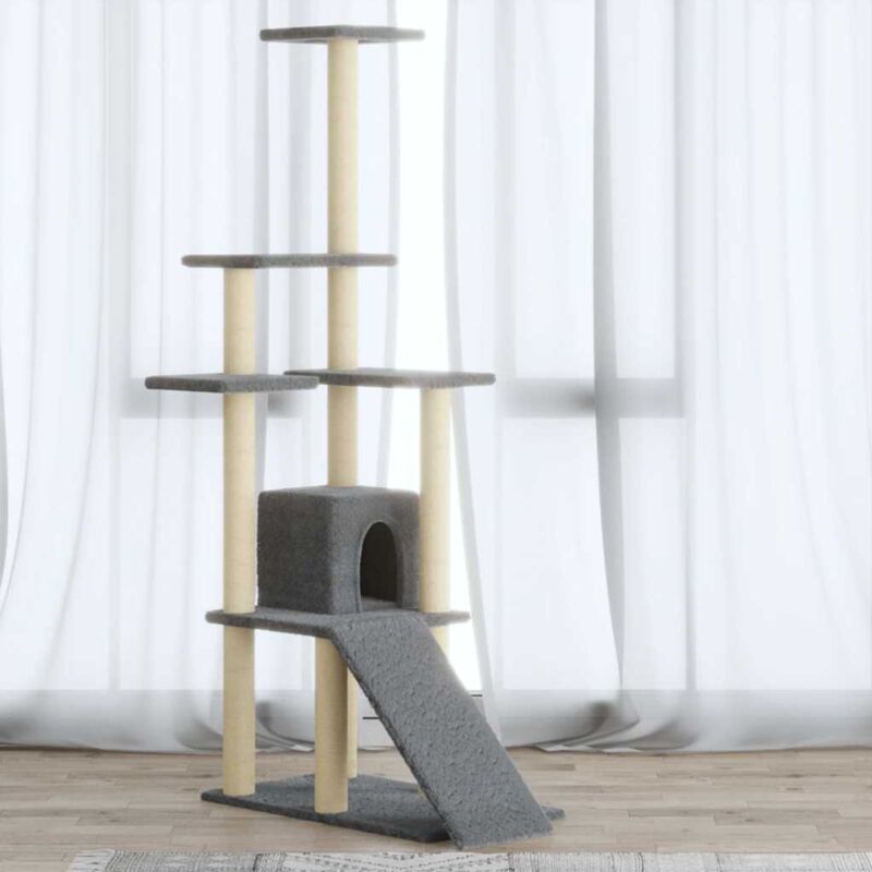 Cat Tree With Sisal Scratching Posts Light Grey 155 Cm Vidaxl