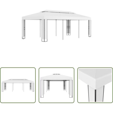 vidaXL Cenador al aire libre -  Cenador con doble techo blanco 3x6 m