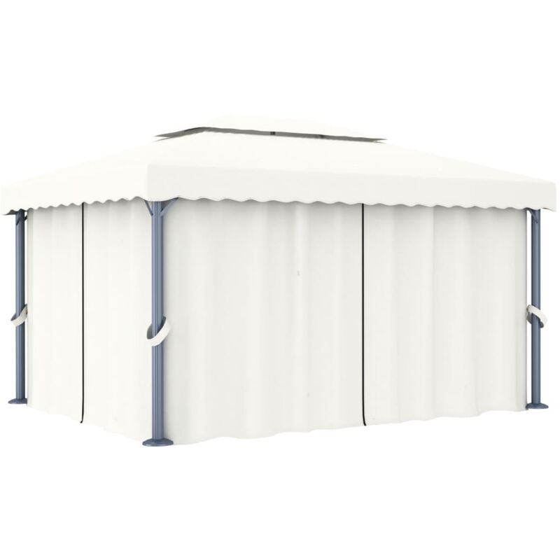 

Cenador con cortina blanco crema aluminio 4x3 m - Blanco - Vidaxl