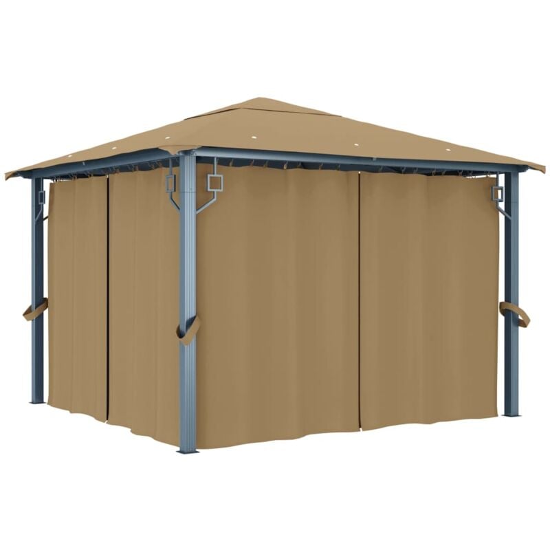 

vidaXL Cenador con cortina gris taupe aluminio 300x300 cm - Gris Topo