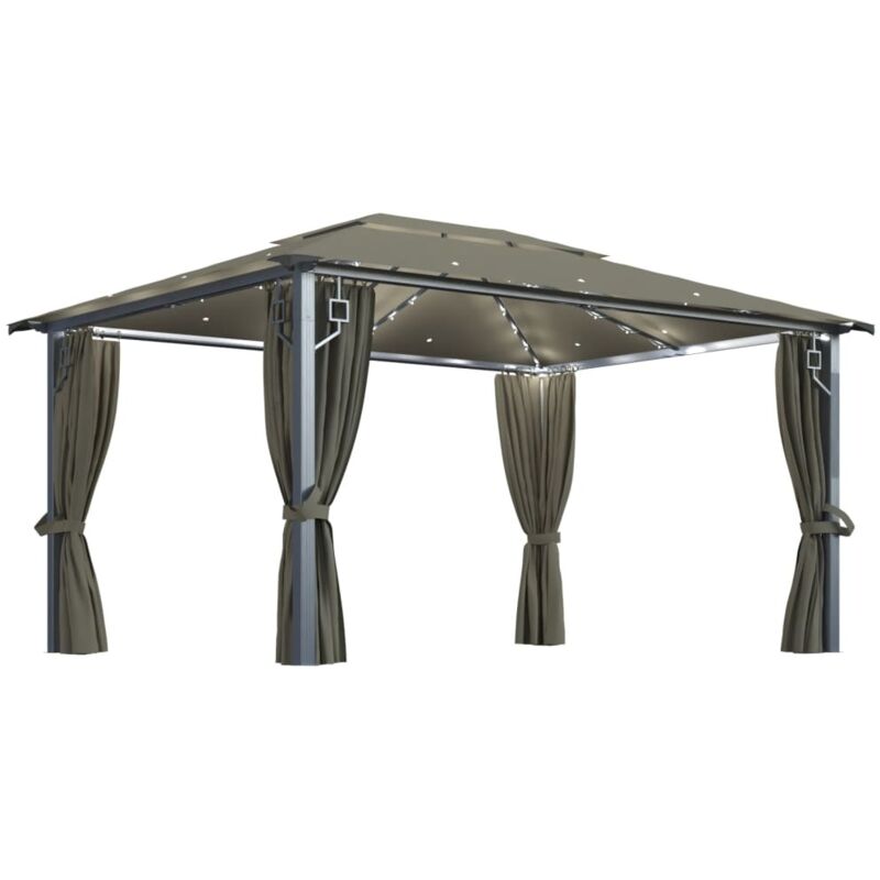 

Vidaxl - Cenador con cortina y tira de luz LED aluminio taupé 400x300cm - Gris Topo