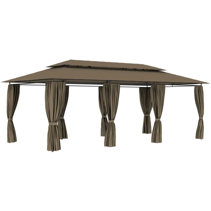 

Cenador con cortinas gris taupe 180g/m² 600x298x270 cm - Gris Topo - Vidaxl