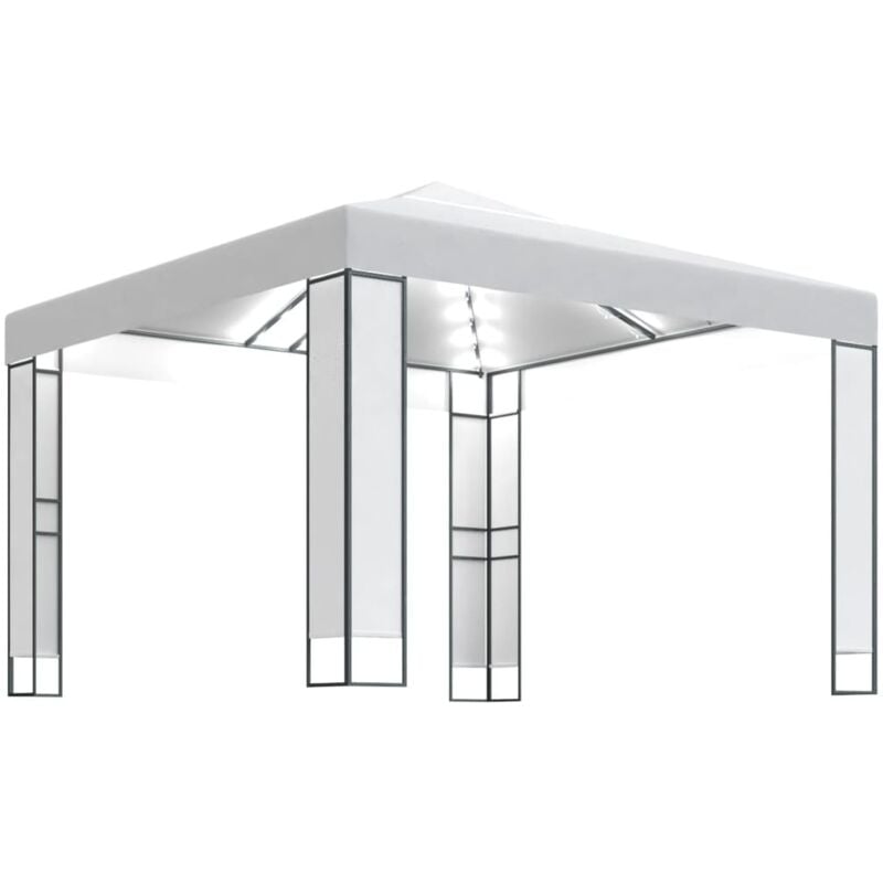 

vidaXL Cenador con doble techo y tira de luces LED blanco 3x3 m - Blanco