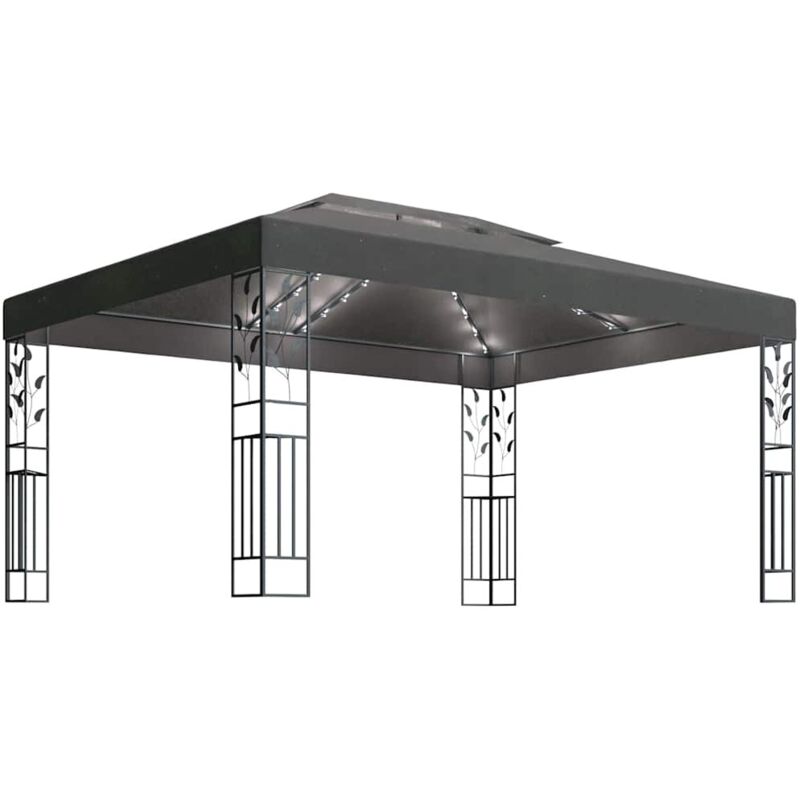 

Cenador con doble techo y tira de luces LED antracita 3x4 m - Antracita - Vidaxl
