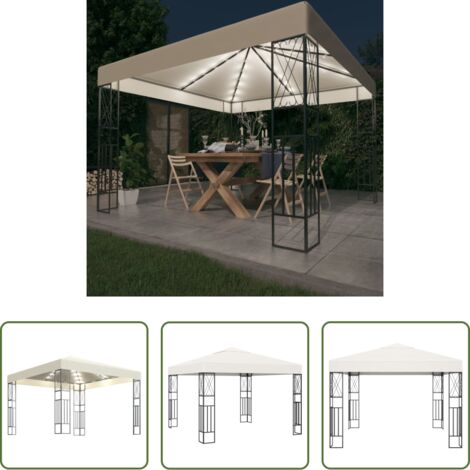 vidaXL Cenador con luz solar -  Cenador con tira de luces LED 3x3 m tela color crema