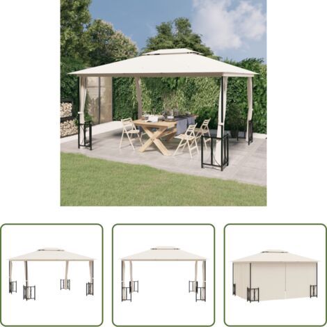 vidaXL Cenador con techo doble -  Cenador con paredes laterales y techos dobles color crema3x4 m