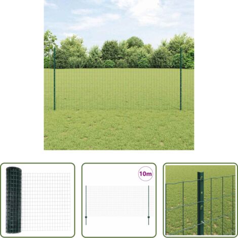 vidaXL Cerca de acero y PVC -  Valla con Poste Verde 1,2 x 10 m Acero y PVC