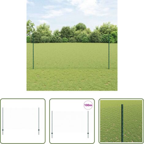 vidaXL Cerca de acero y PVC -  Valla con Poste Verde 1,4 x 100 m Acero y PVC