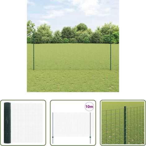 vidaXL Cerca de acero y PVC -  Valla con Poste Verde 1,6 x 10 m Acero y PVC