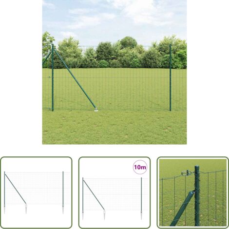 vidaXL Cerca de jardín -  Valla con Poste Verde 1,5 x 10 m Acero y PVC