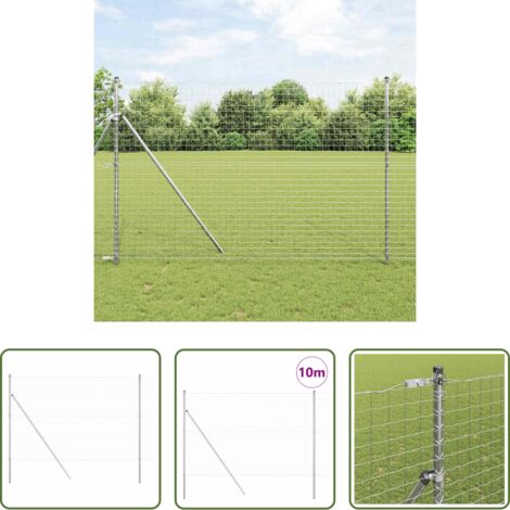 vidaXL Cerca para jardín -  Valla con Poste Plateado 1,5 x 10 m Acero y PVC
