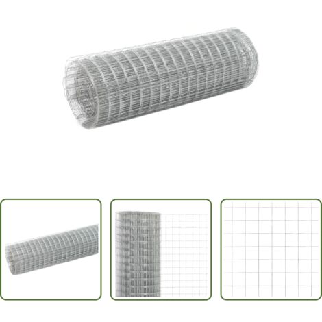 vidaXL Cercado de gallinero -  Alambrada de gallinero acero galvanizado plateada 25x0,5 m