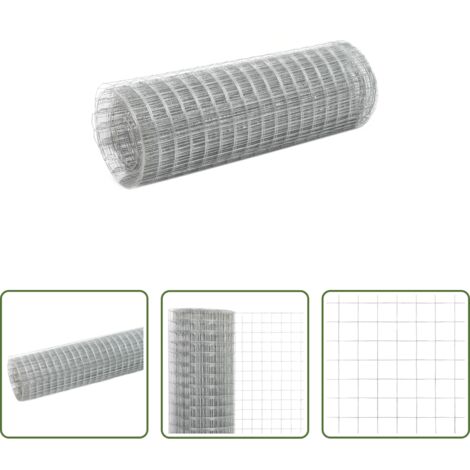 vidaXL Cercado para aves -  Alambrada de gallinero acero galvanizado plateada 10x0,5 m