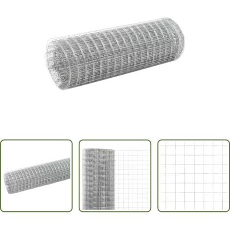 vidaXL Cercado para aves -  Alambrada de gallinero acero galvanizado plateada 10x0,5 m